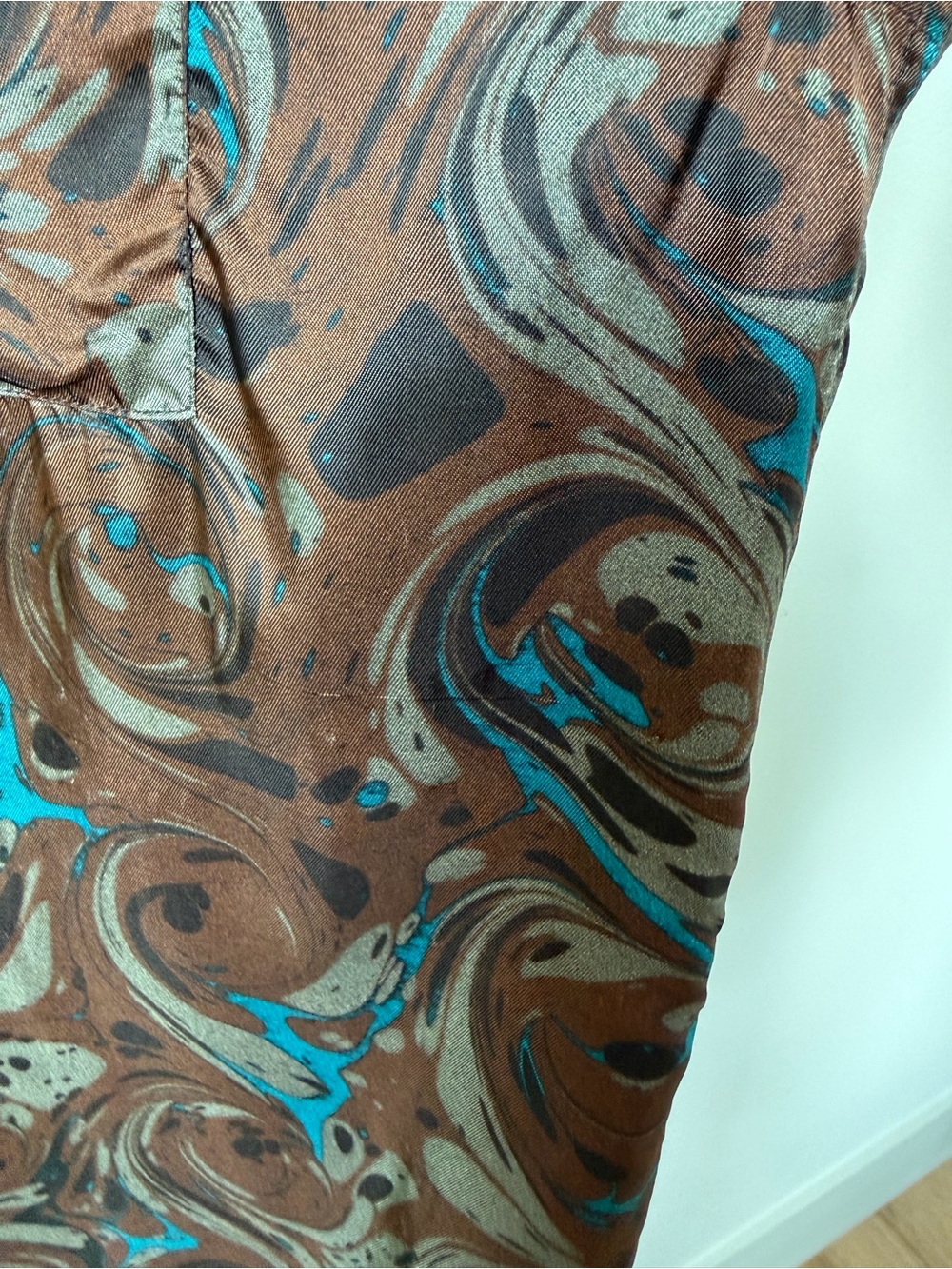 Dries Van Noten Brown & Teal Swirl Short Sleeve Button-Down - Picture 4 of 8